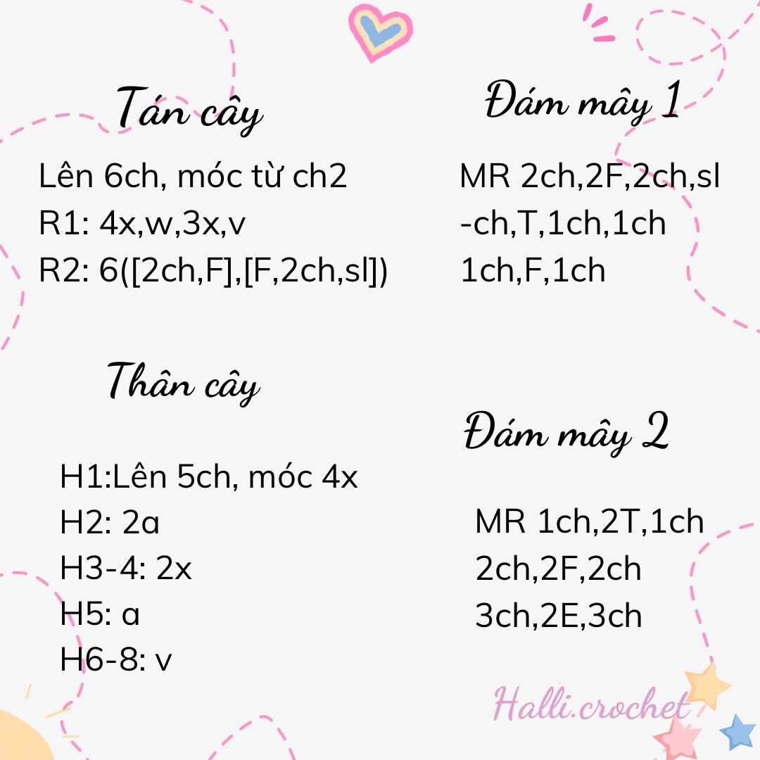Chart móc len cây nhỏ dễ thương có mặt cười