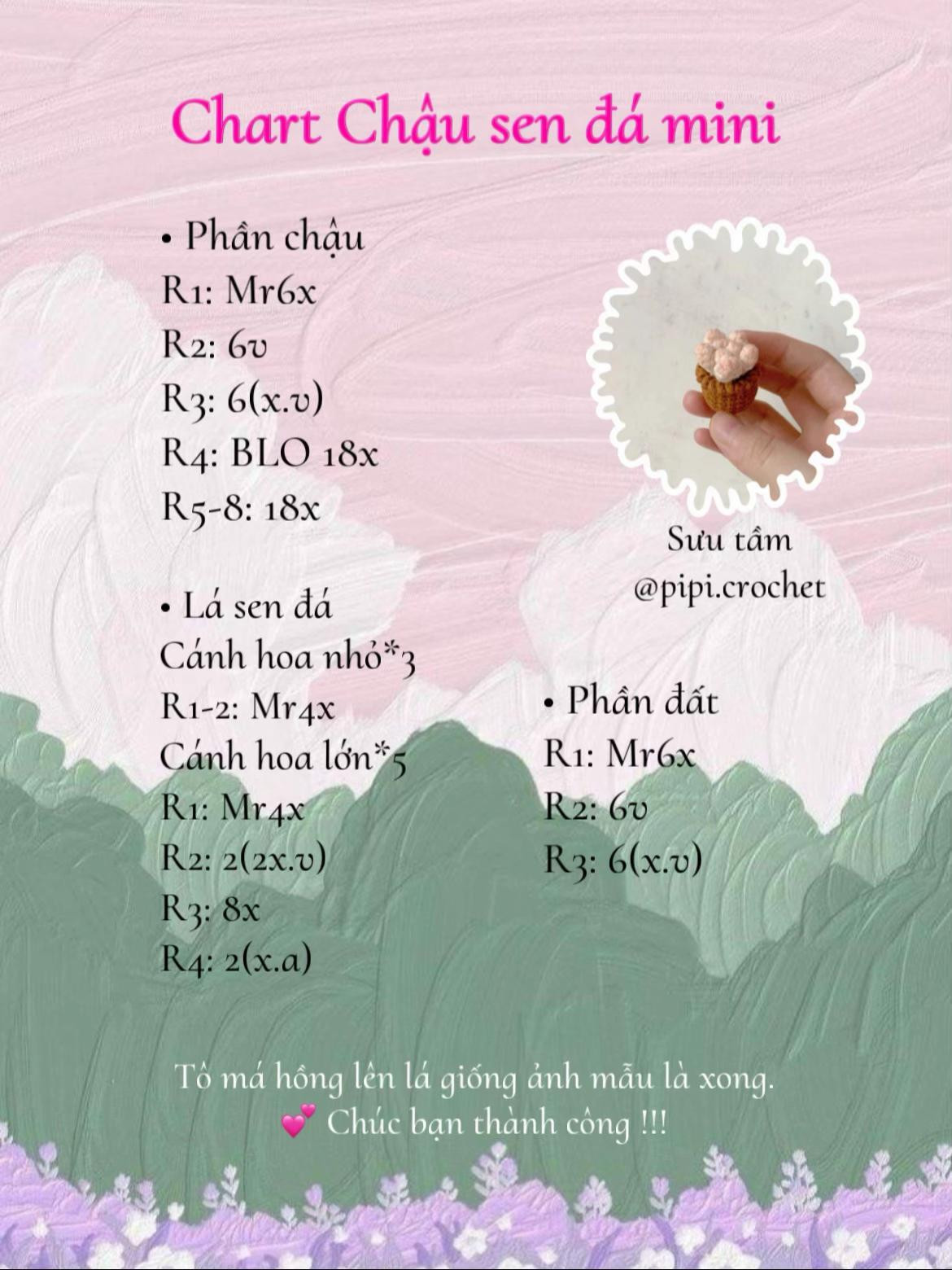 Chart Móc Len Chậu Sen Đá Mini - Hướng Dẫn Chi Tiết Từng Hàng