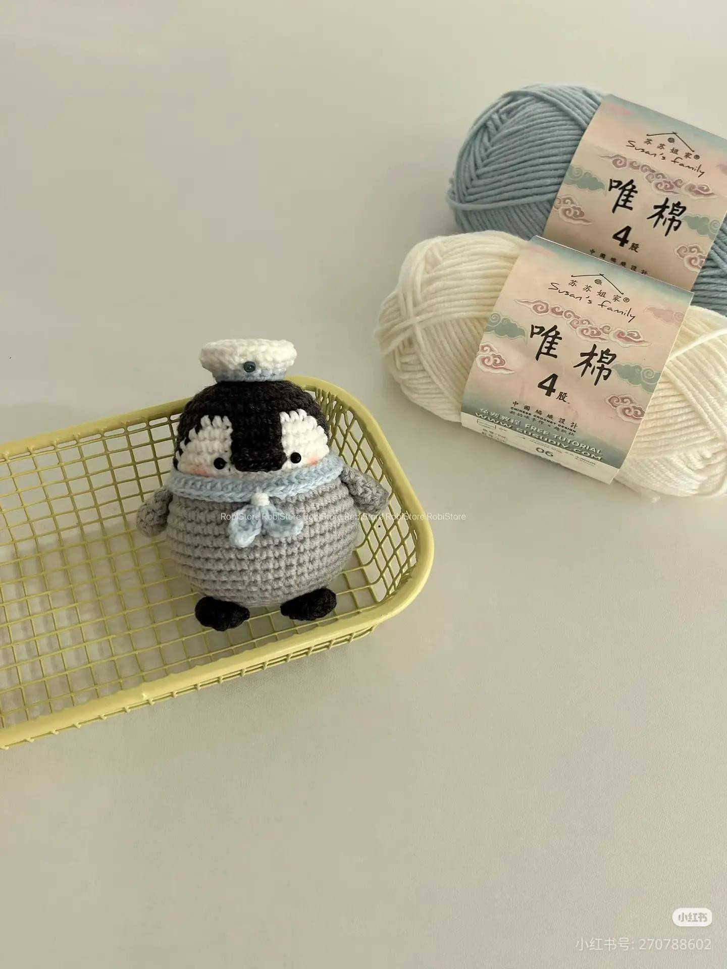 Chart móc len chim cánh cụt dễ thương phiên bản mũ tai bèo