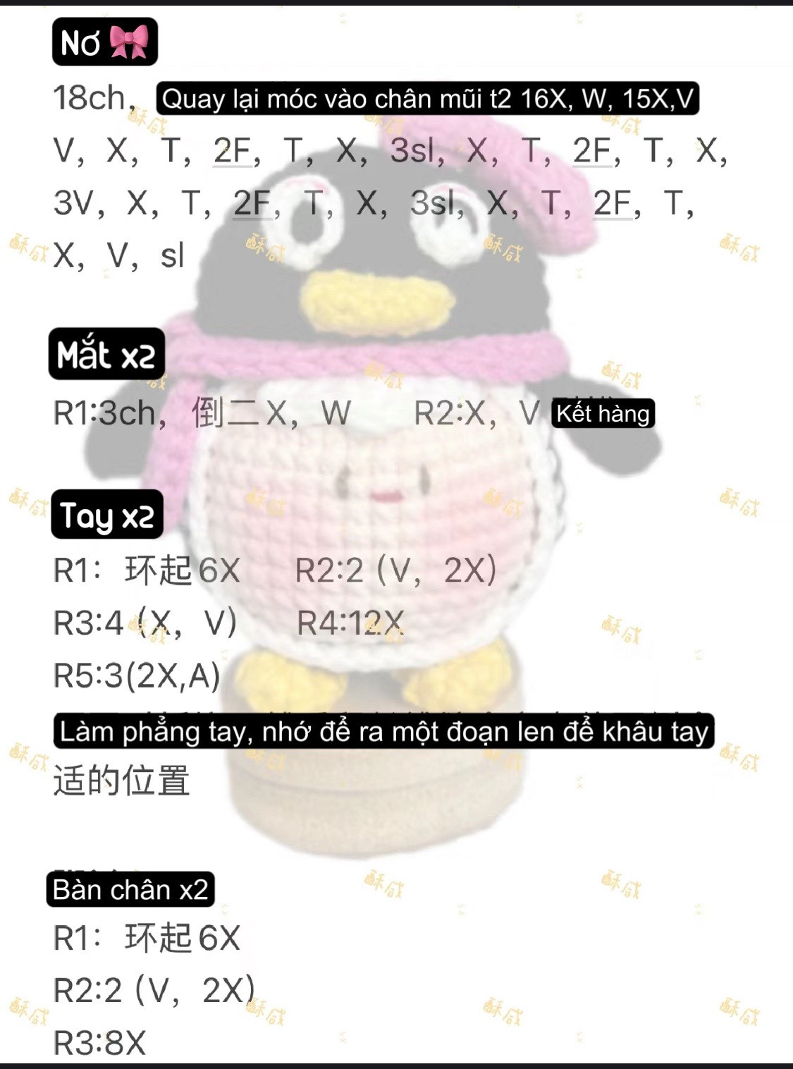 Chart móc len chim cánh cụt mochi dễ thương