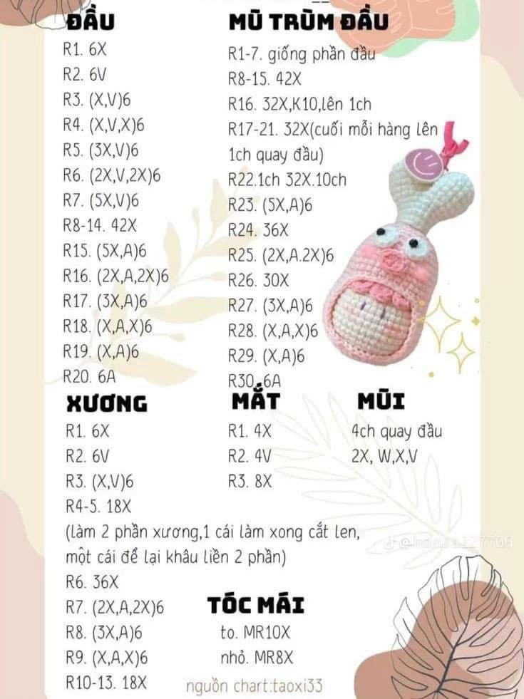 Chart móc len chim và thỏ bông dễ thương