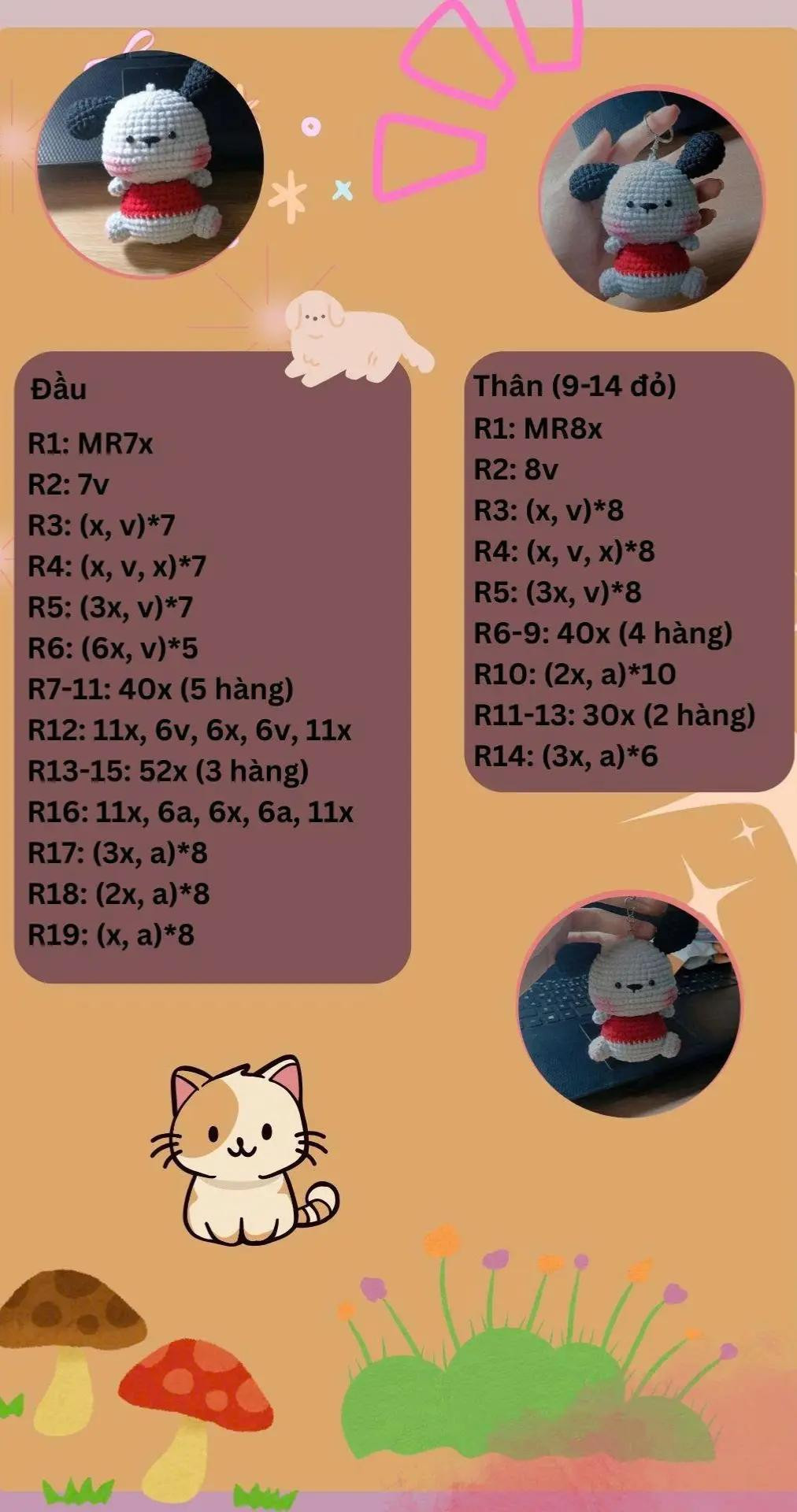 Chart móc len chó con mặc áo đỏ dễ thương