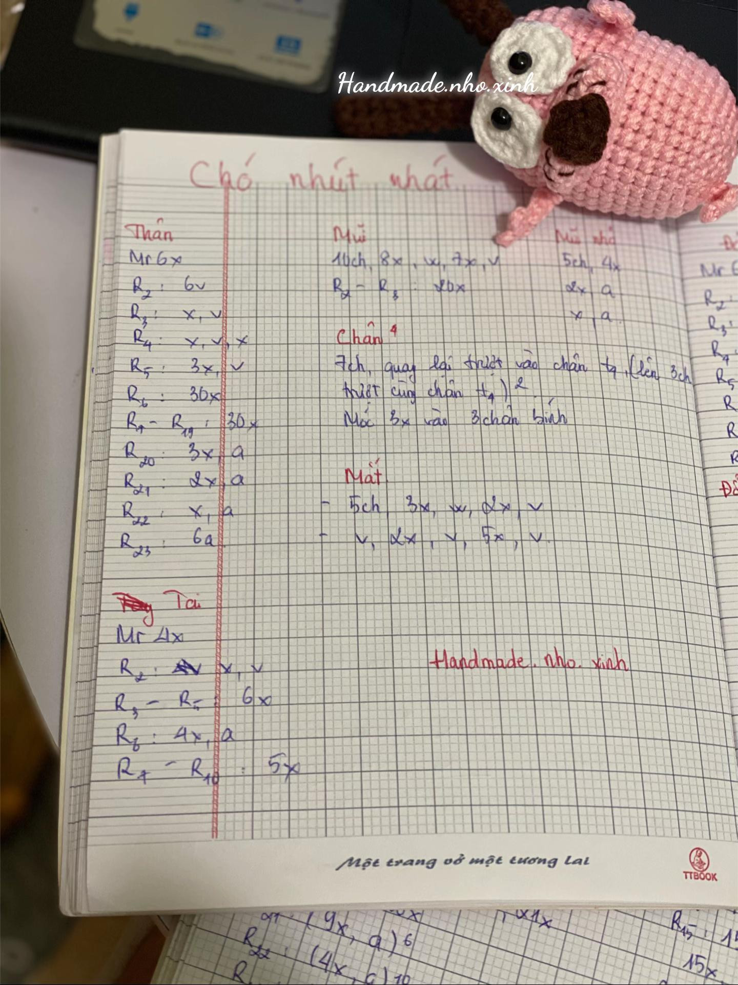 Chart móc len chó nhút nhát màu hồng dễ thương