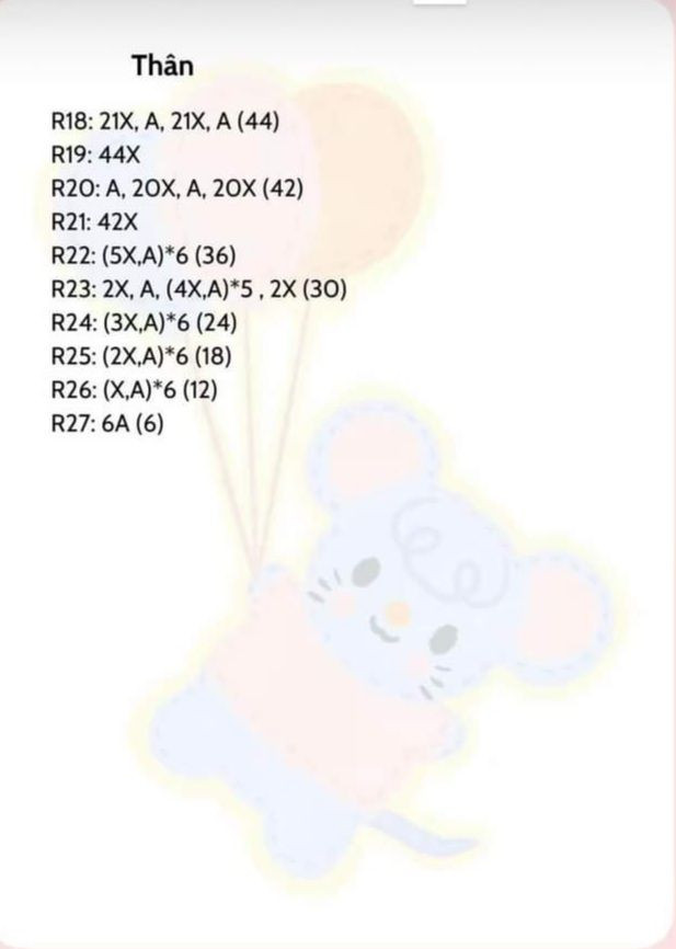 Chart móc len chuột dễ thương màu hồng xanh