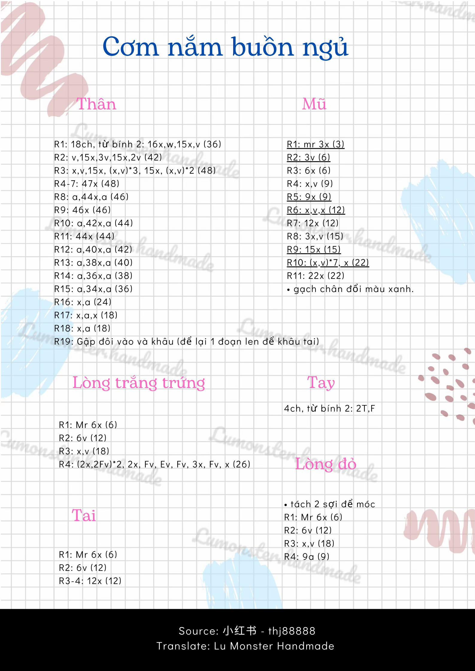 Chart móc len Cơm Nấm Buồn Ngủ - Hướng dẫn chi tiết từng hàng