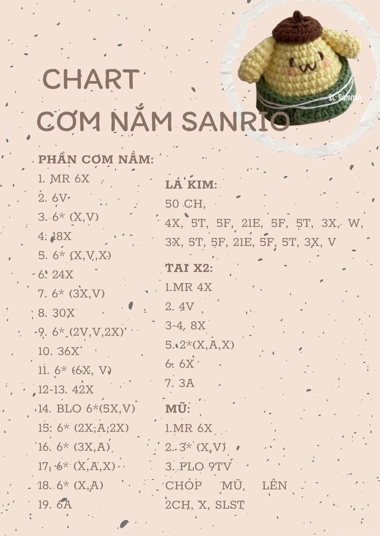 Chart Móc Len Cơm Nấm Sanrio - Hướng dẫn chi tiết từng bước móc búp bê cơm nấm dễ thương