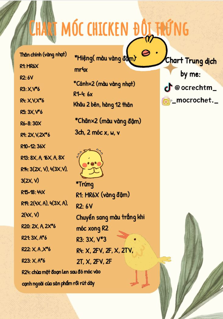 Chart Móc Len Con Gà Đới Trứng Vàng Nhạt