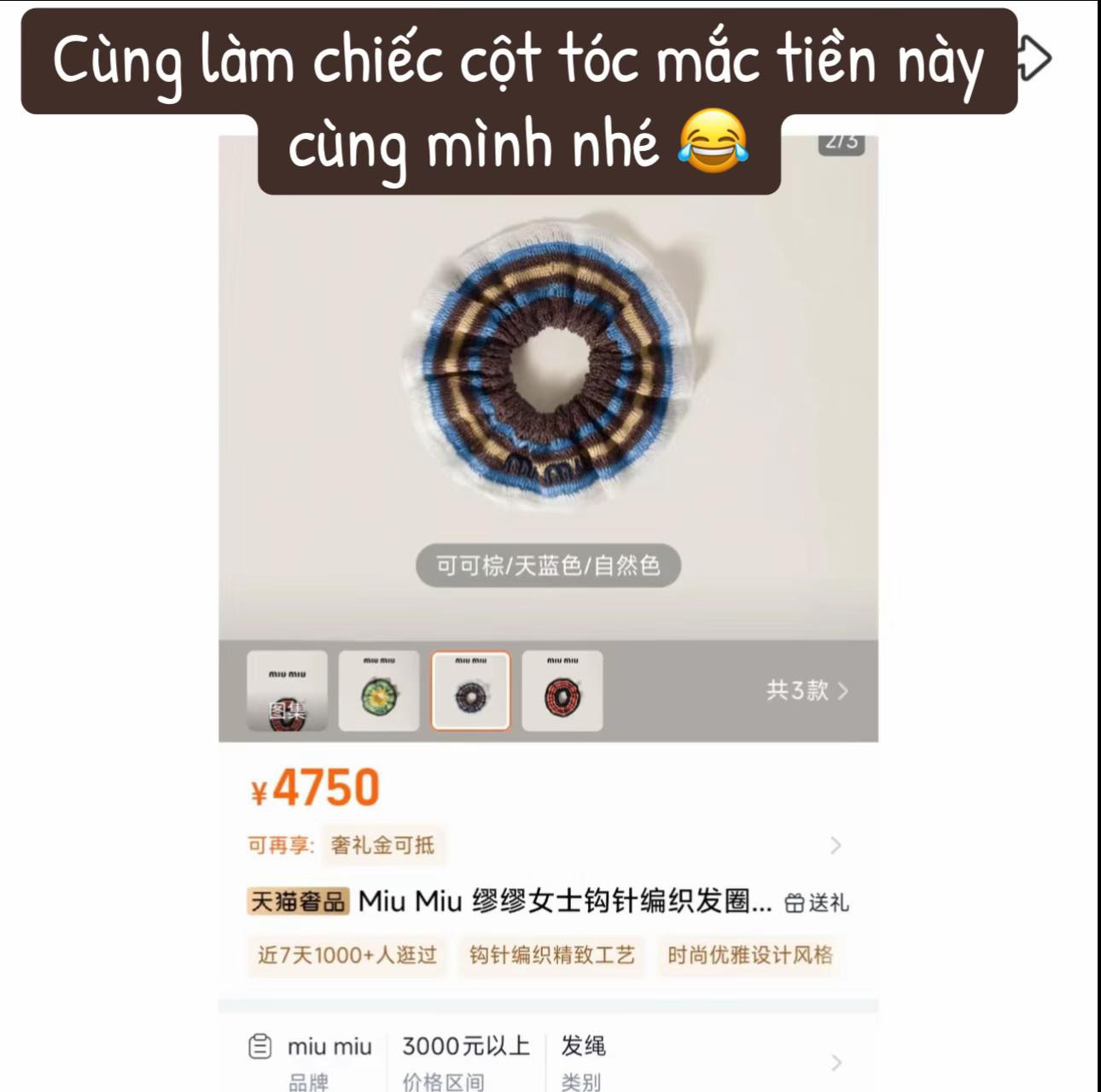 Chart móc len cột tóc Miu Miu màu nâu xanh