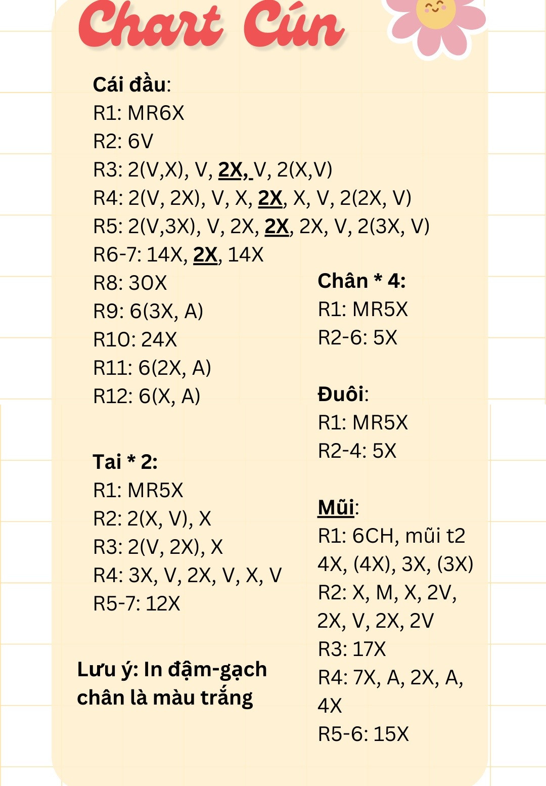 Chart móc len Cún chìa khóa dễ thương màu nâu trắng