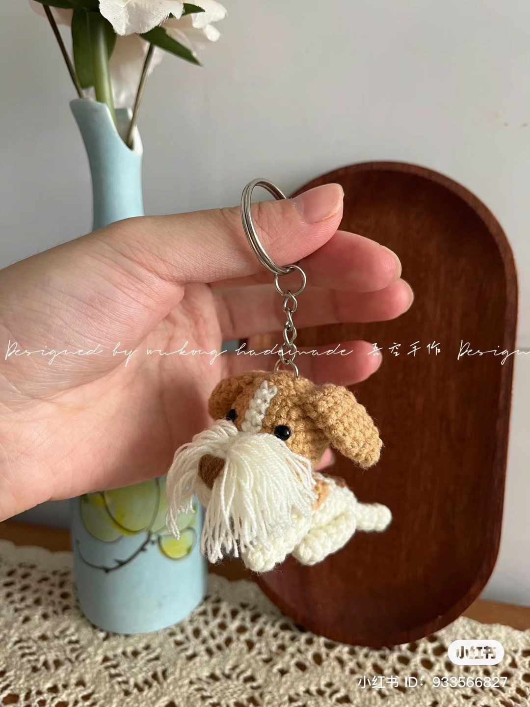 Chart móc len Cún chìa khóa dễ thương màu nâu trắng