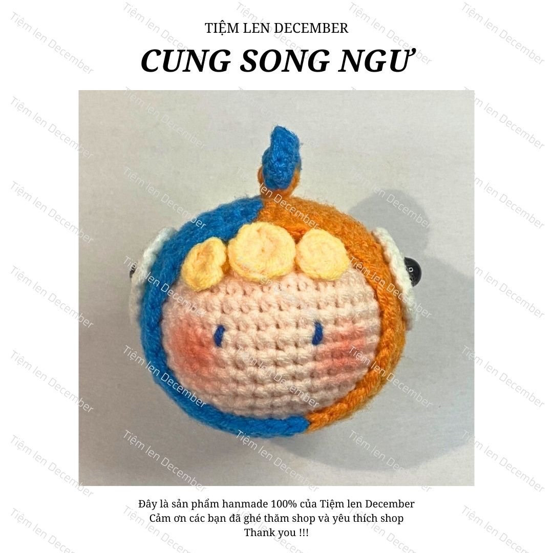 Chart móc len Cung Song Ngư màu cam xanh
