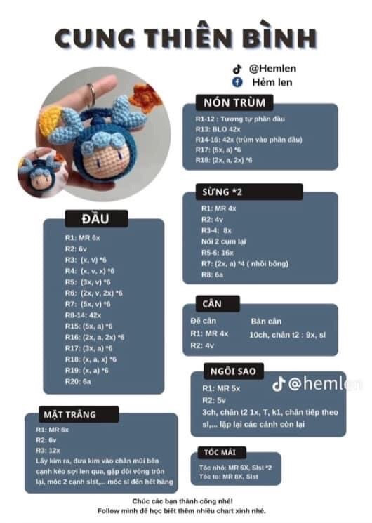 Chart móc len Cung Thiên Bình - Hướng dẫn chi tiết từng phần
