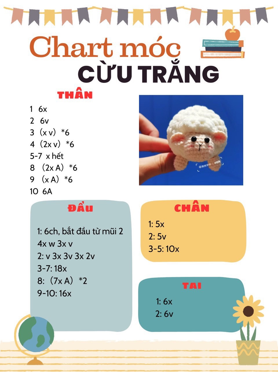 Chart móc len Cừu Trắng dễ thương