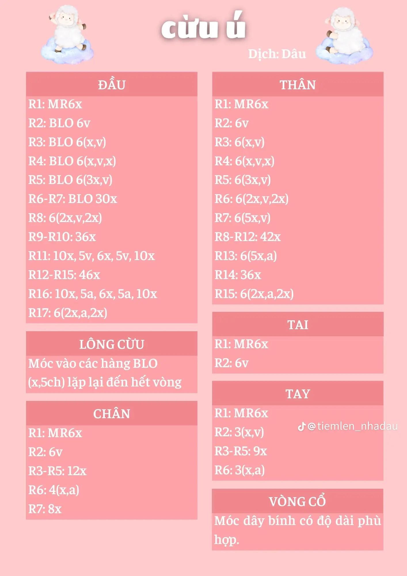 Chart móc len cừu ú đeo kính xám trắng dễ thương