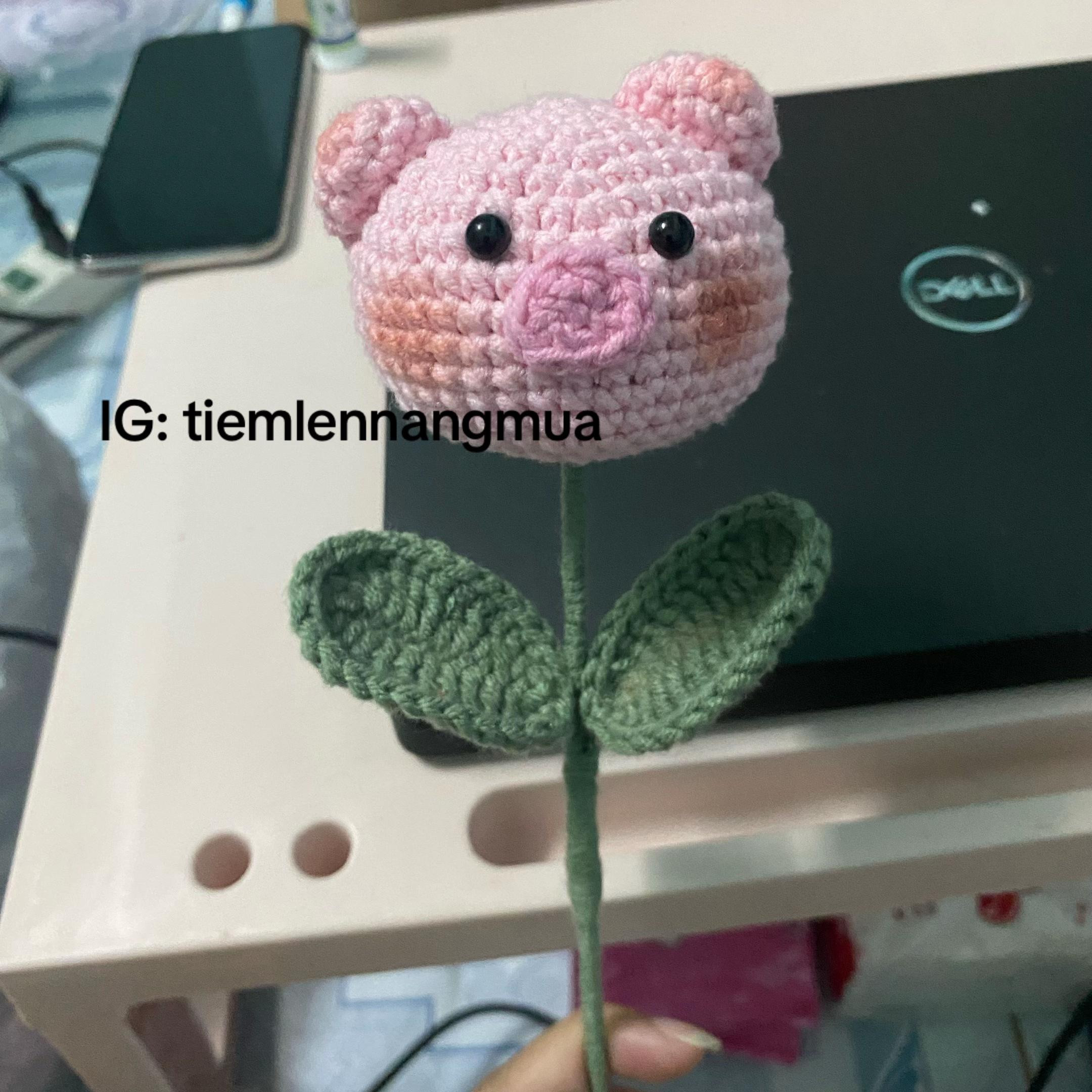 Chart móc len đầu heo màu hồng dễ thương