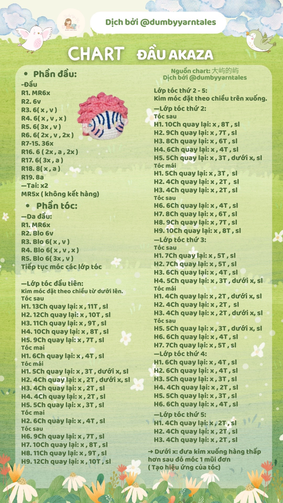 Chart Móc Len Đầu Nhân Vật Akaza Tóc Hồng