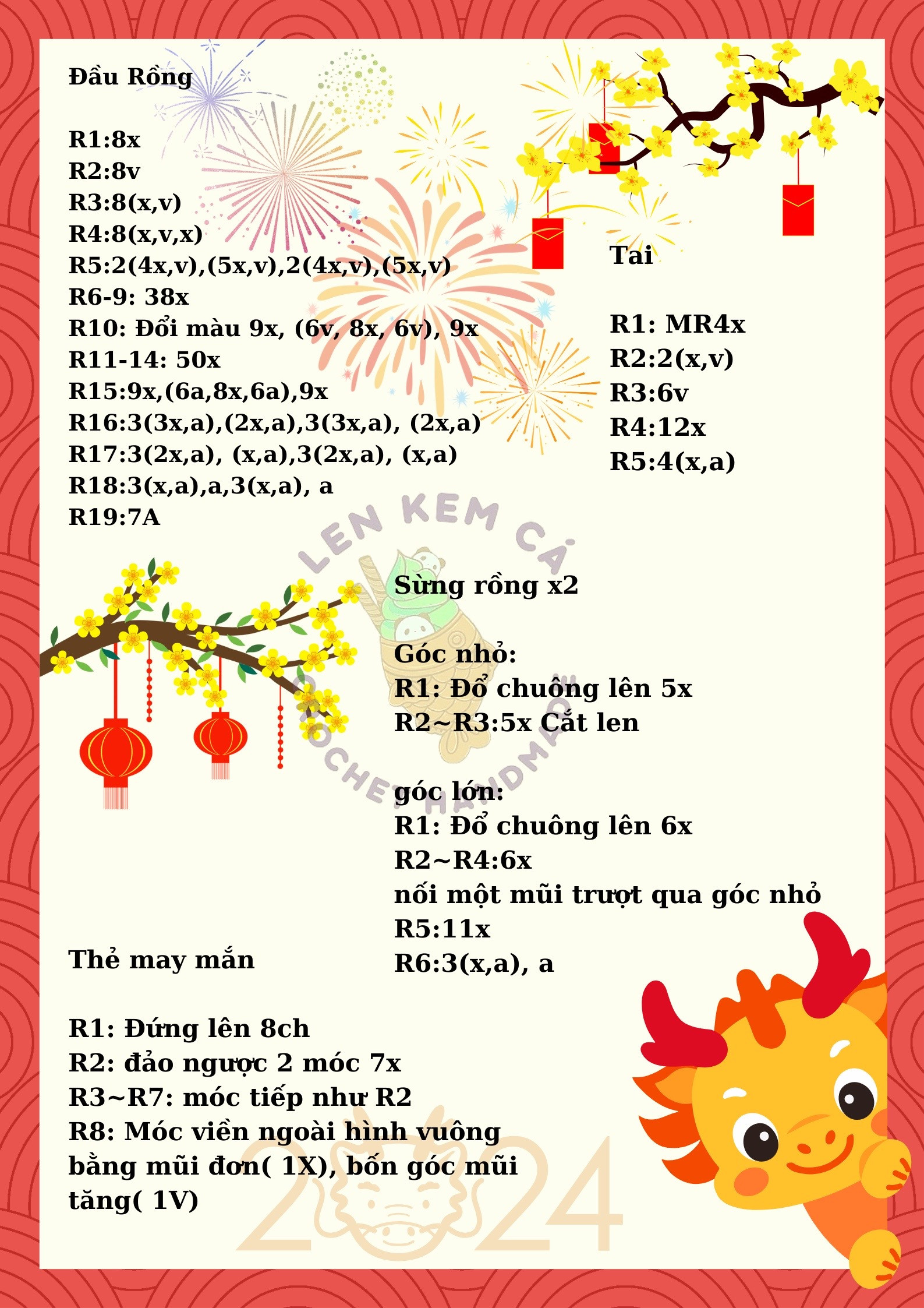 Chart móc len đầu rồng vàng dễ thương