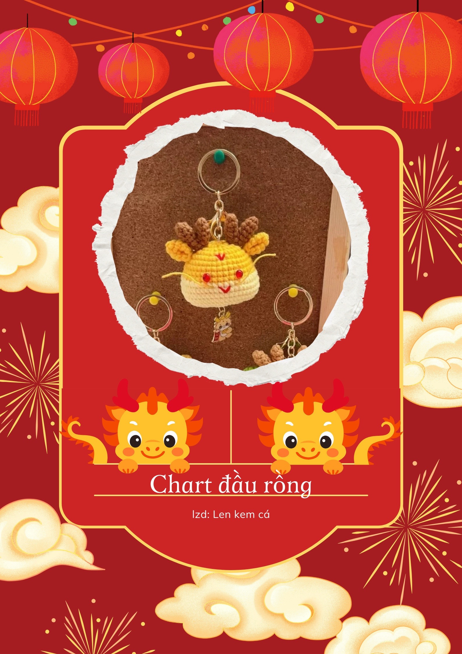 Chart móc len đầu rồng vàng dễ thương