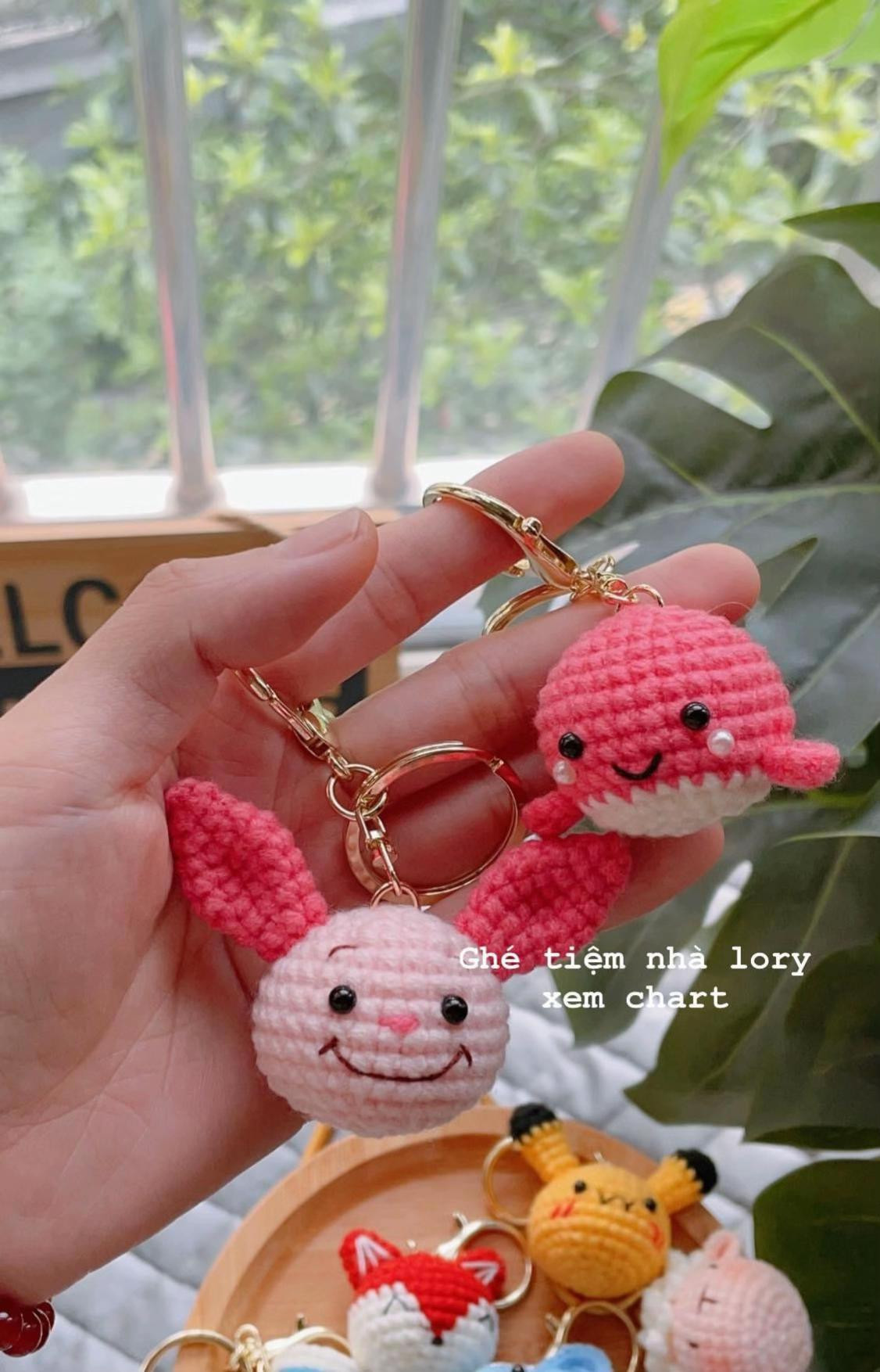 Chart móc len đầu thú mini dễ thương: chuột, gấu, Pikachu, vịt Donald