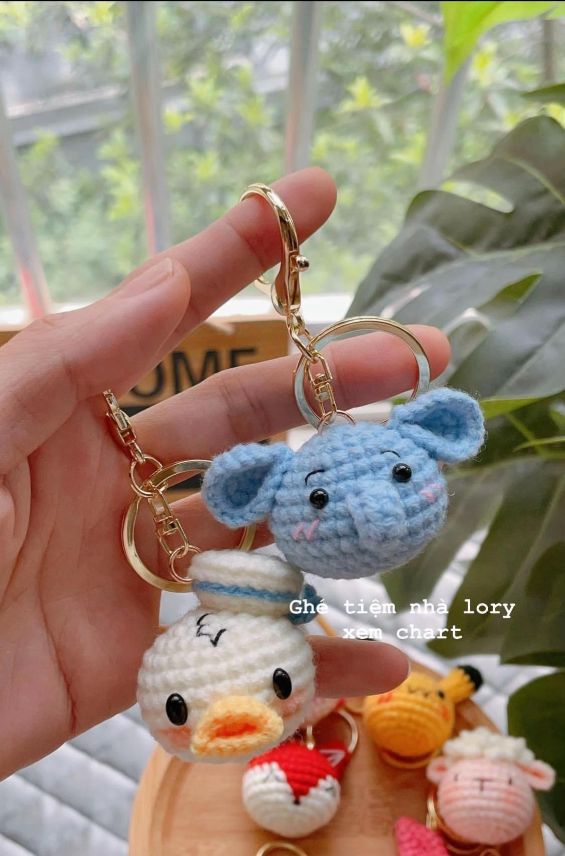 Chart móc len đầu thú mini dễ thương: chuột, gấu, Pikachu, vịt Donald