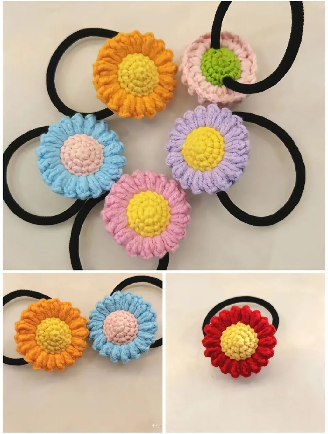 Chart Móc Len Dây Buộc Tóc Hoa Nhiều Màu Sắc