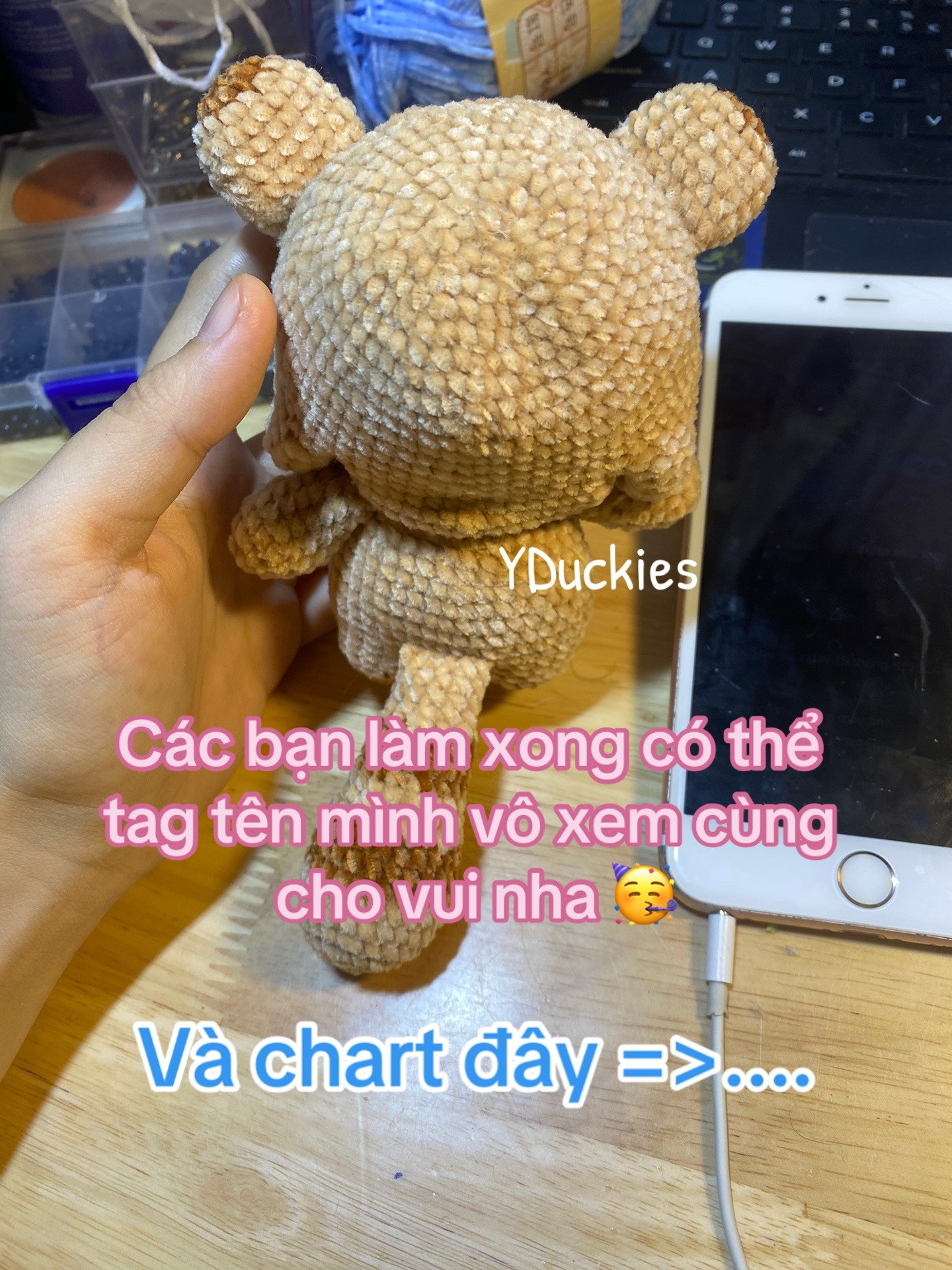 Chart móc len Doraemon mini bằng len nhung, kim 2.5mm