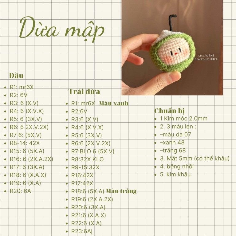 Chart Móc Len Dừa Mập Cute - Hướng Dẫn Chi Tiết Từng Hàng