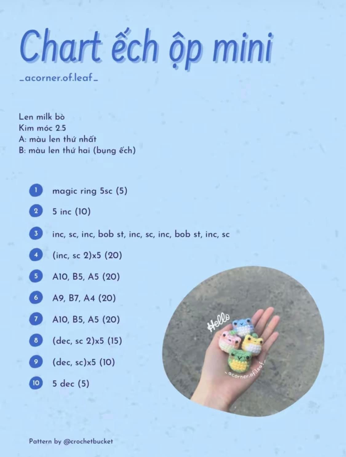 Chart móc len ếchộp mini dễ thương nhiều màu sắc