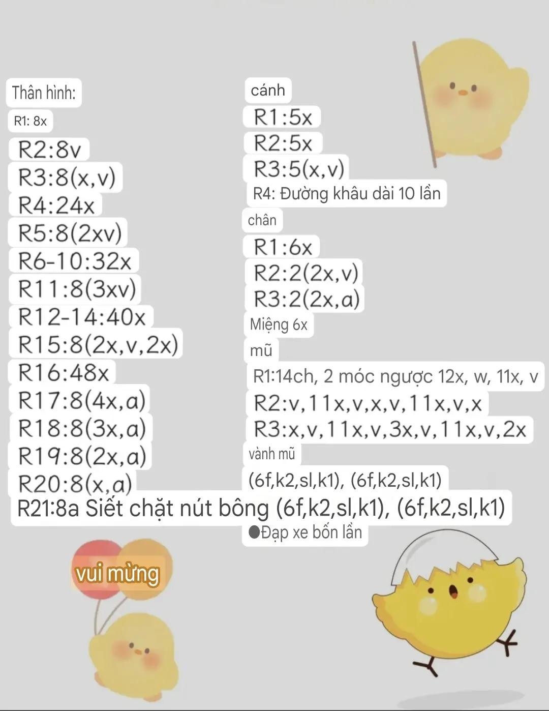 Chart Móc Len Gà Con Đội Mũ Trắng Dễ Thương
