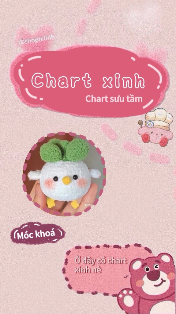 Chart móc len Gà củ cải dễ thương, hướng dẫn chi tiết từng phần