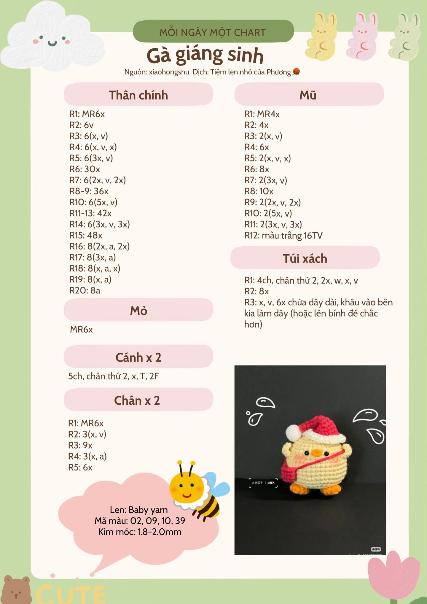 Chart Móc Len Gà Giáng Sinh: Hướng Dẫn Chi Tiết Thân, Mũ Và Phụ Kiện