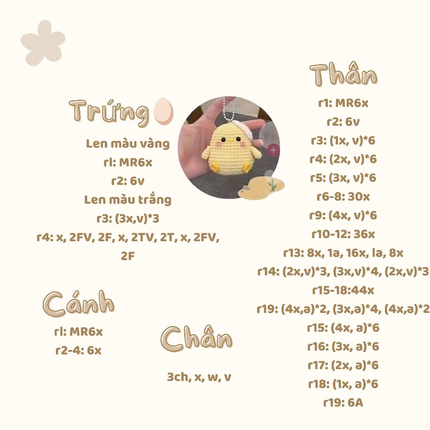 Chart móc len gà tiểu thư màu vàng dễ thương