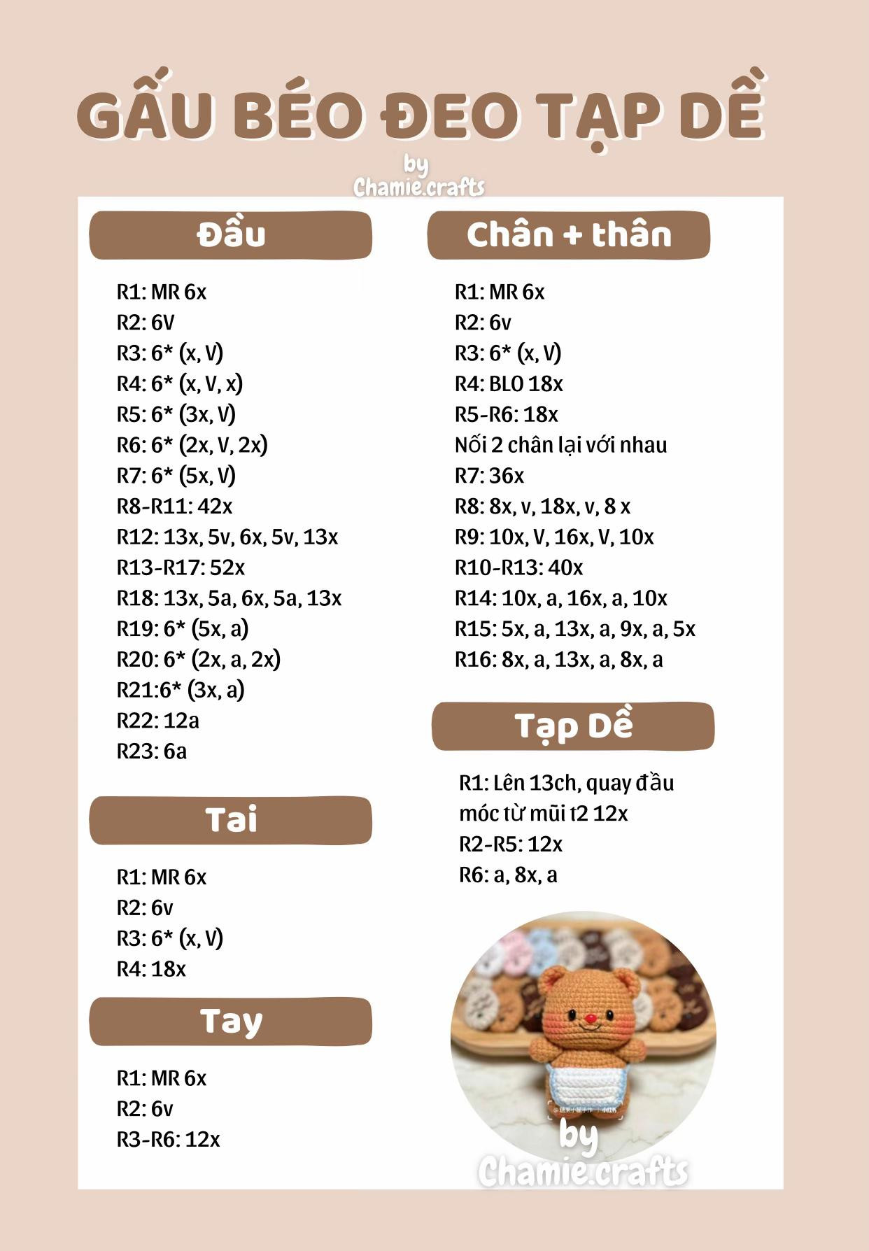 Chart Móc Len Gấu Béo Đeo Tã Dễ Thương