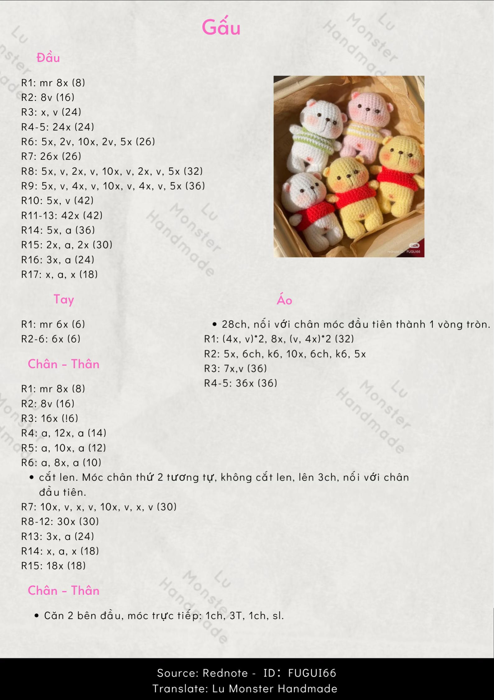 Chart móc len gấu bông dễ thương màu pastel