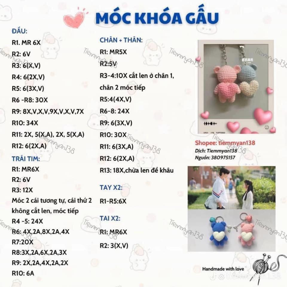 Chart móc len gấu cầm trái tim