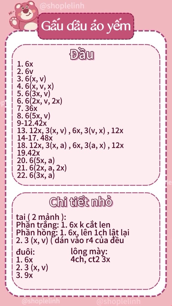 Chart móc len Gấu dâu áo yếm màu hồng