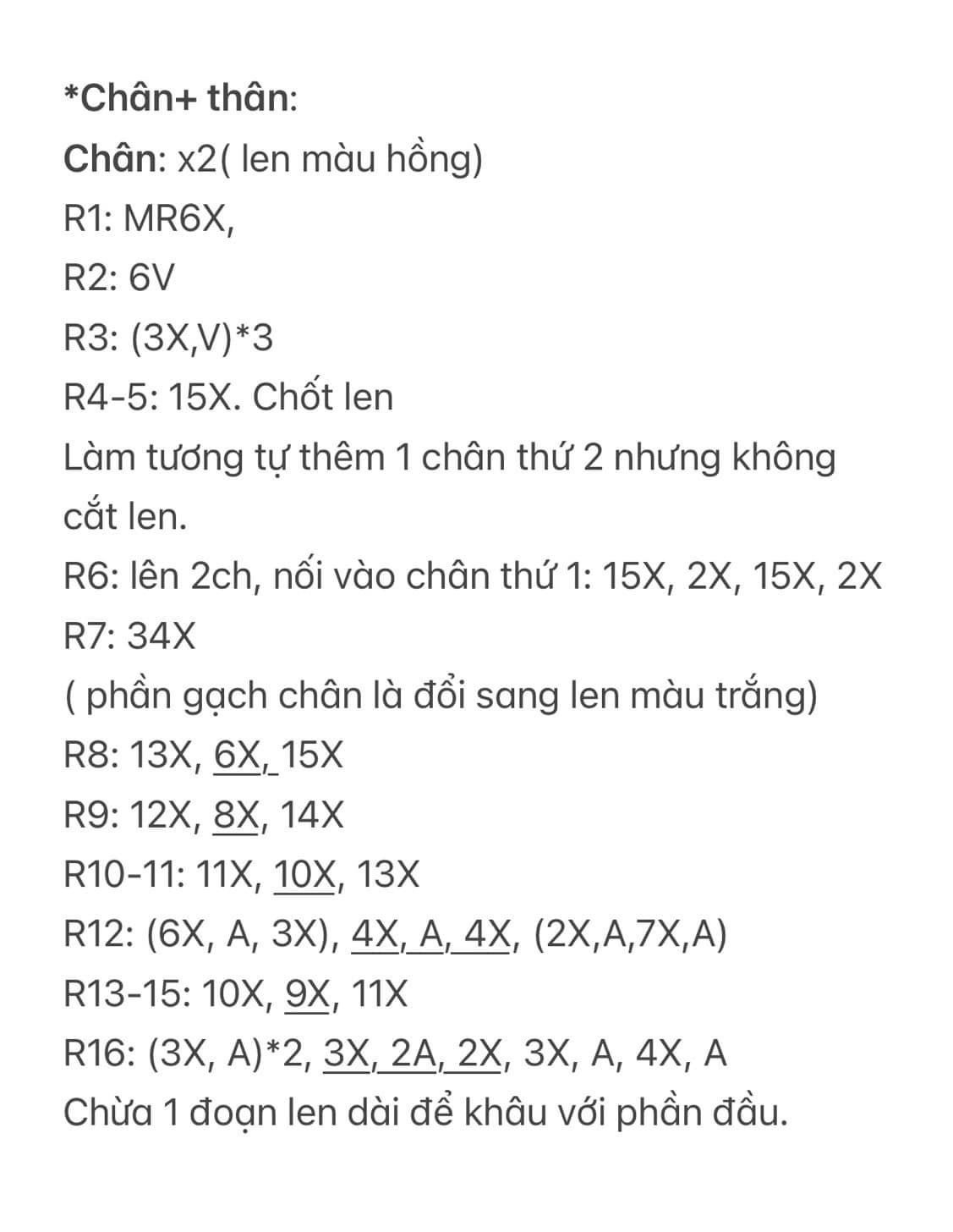 Chart móc len gấu dâu màu hồng trắng dễ thương