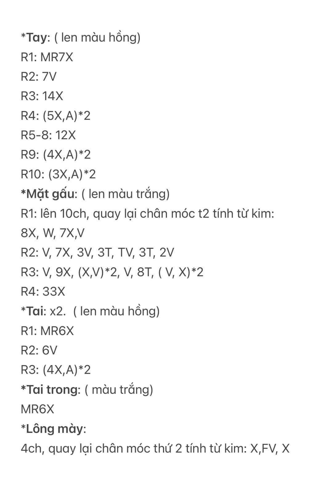 Chart móc len gấu dâu màu hồng trắng dễ thương