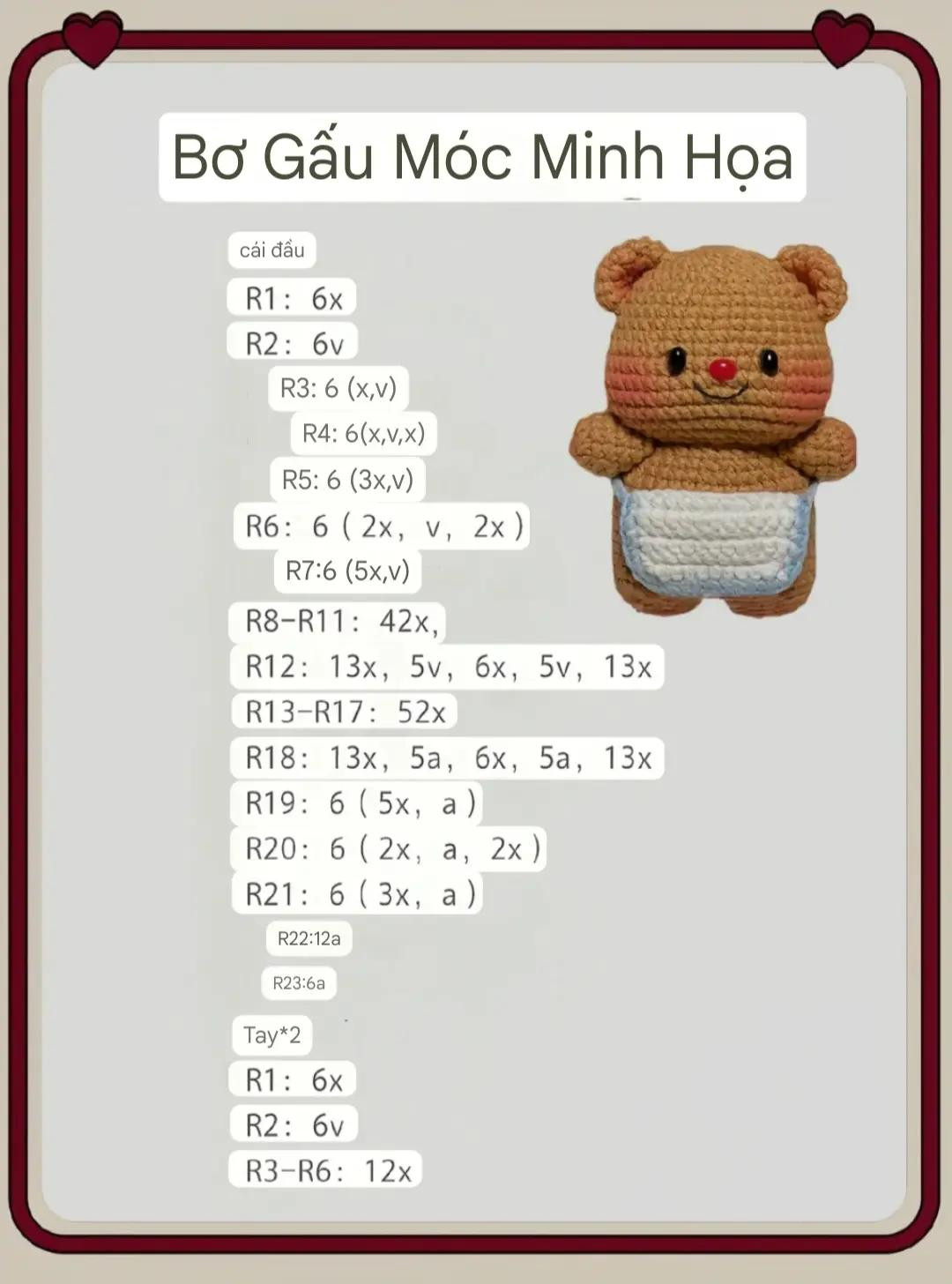 Chart Móc Len Gấu Em Bé: Hướng dẫn chi tiết cách móc gấu bông dễ thương mặc tã