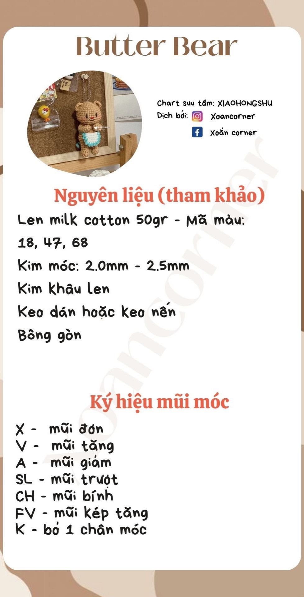 Chart móc len Gấu làm bếp Butter Bear màu nâu