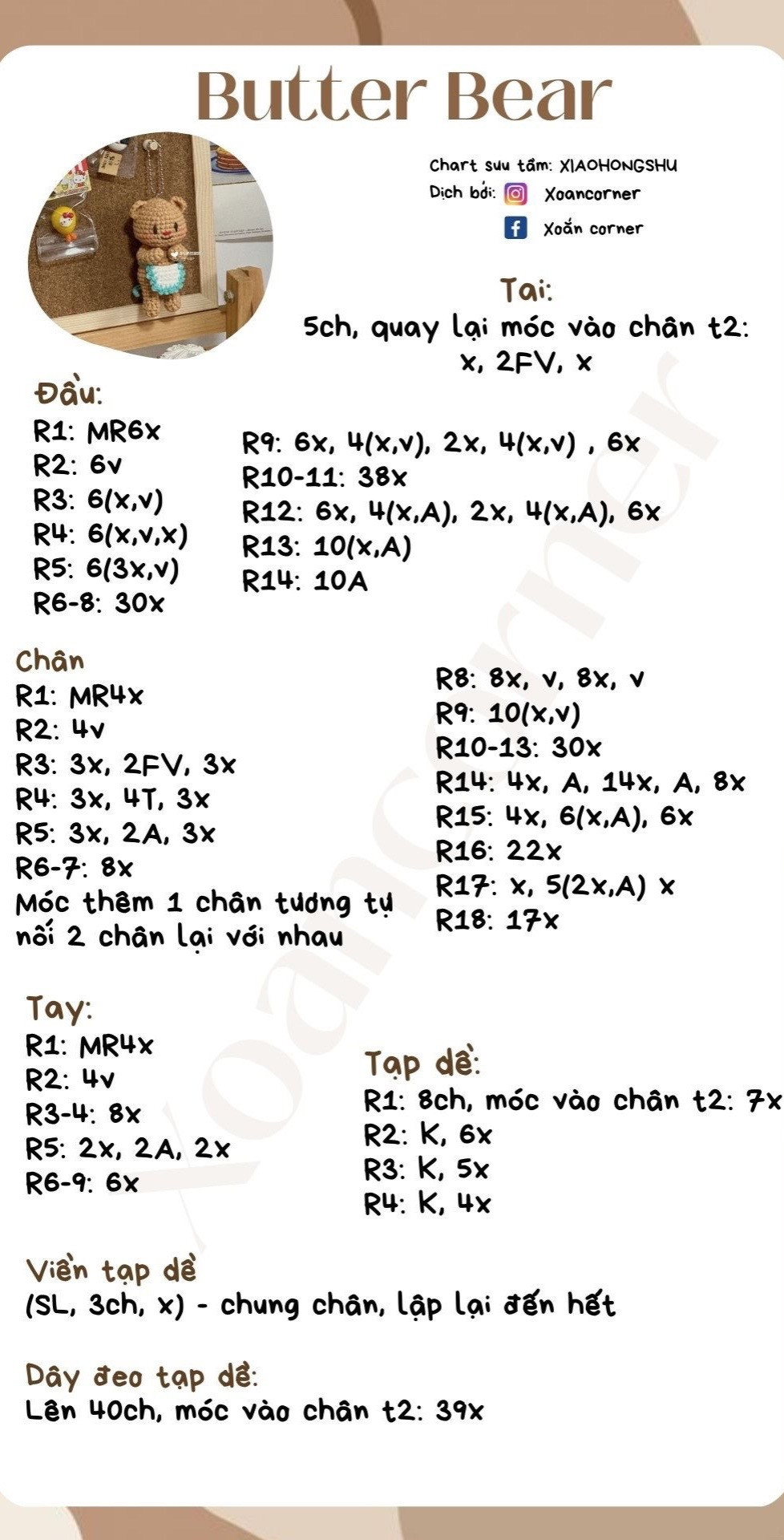 Chart móc len Gấu làm bếp Butter Bear màu nâu