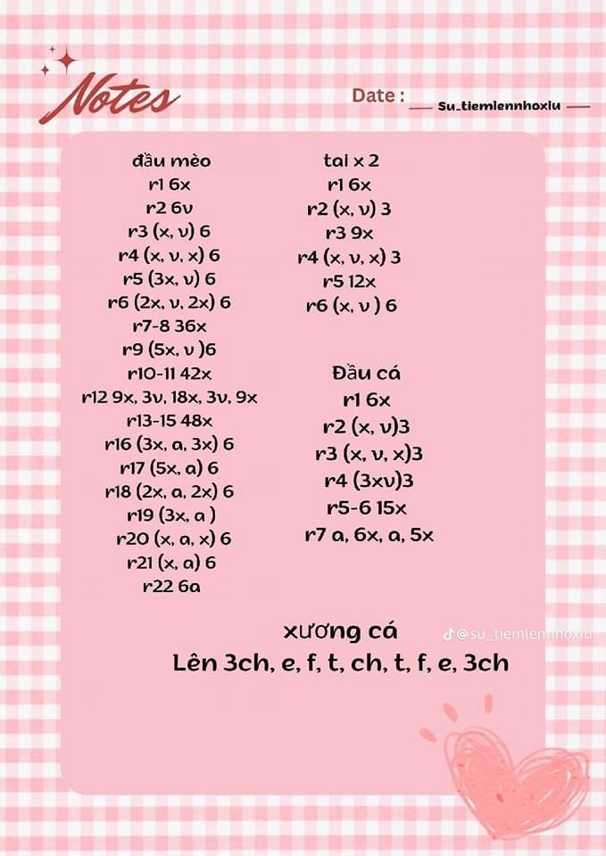 Chart móc len Gấu Mini và Mèo đen cầm xương cá