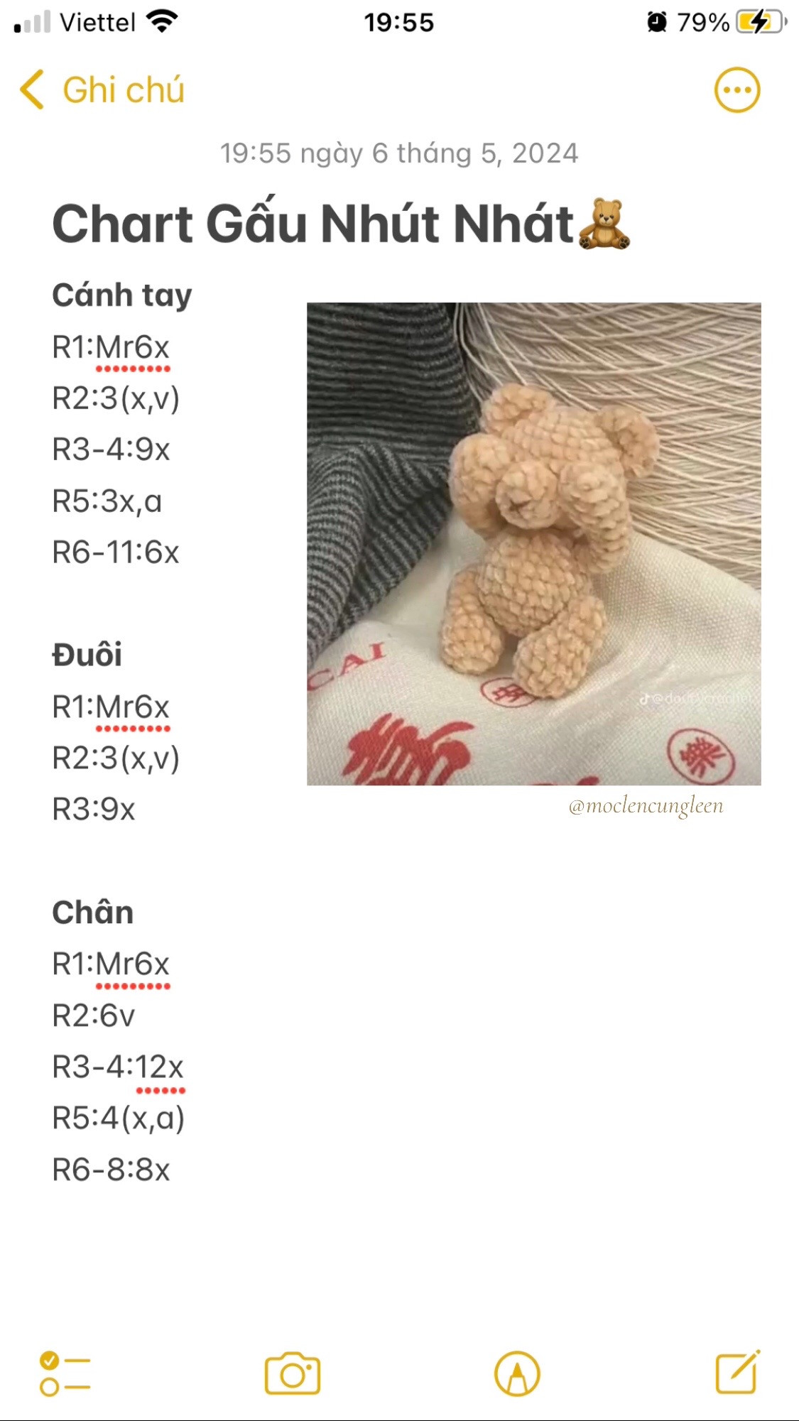 Chart Móc Len Gấu Nhút Nhát Màu Be Dáng Ngồi