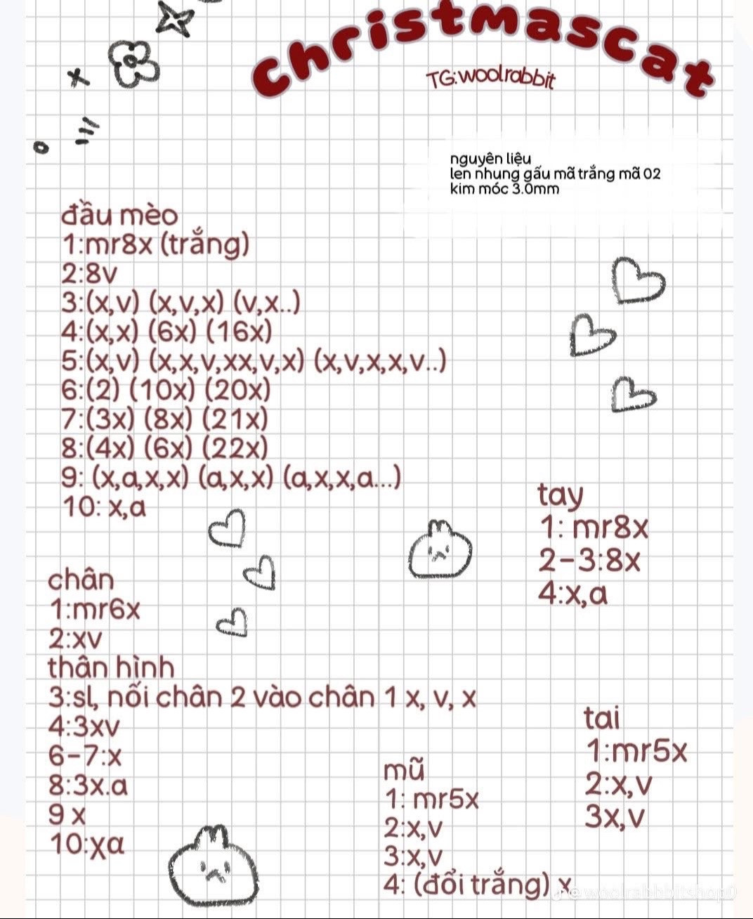 Chart Móc Len Gấu Noel Cặp Đôi Ngọt Ngào