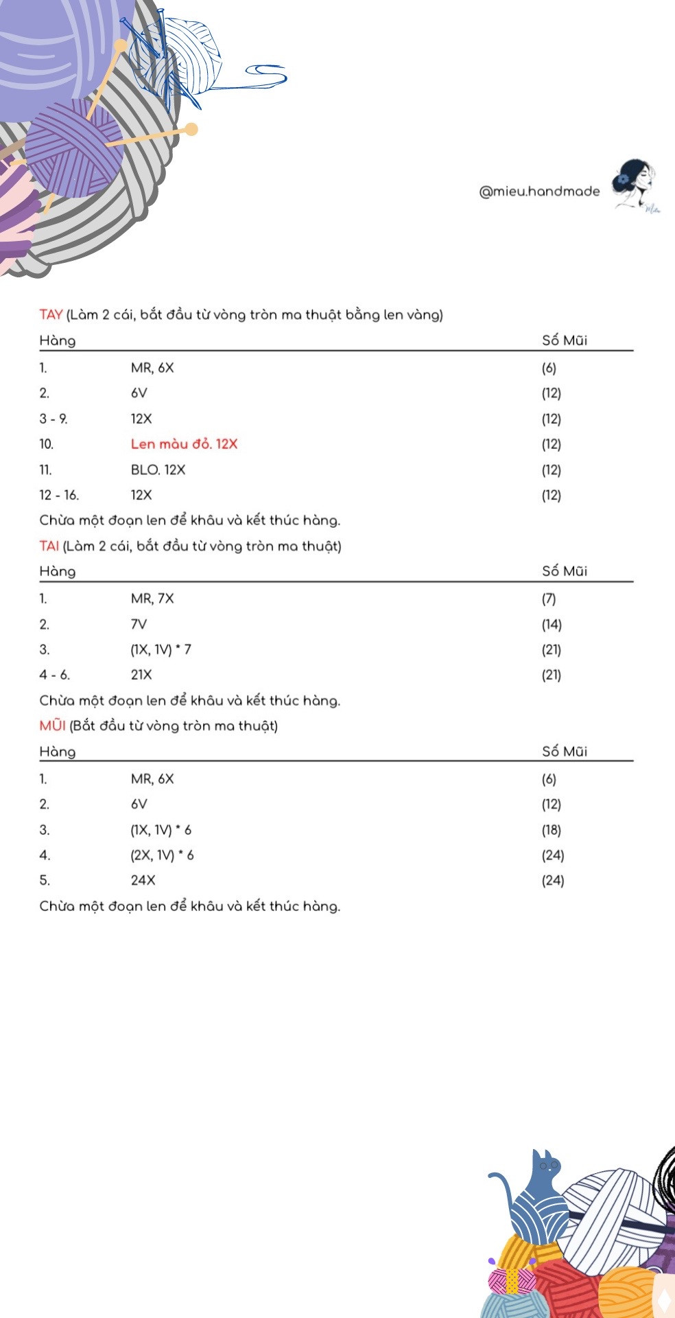 Chart Móc Len Gấu Pooh Bear Màu Vàng Đỏ - Hướng Dẫn Chi Tiết