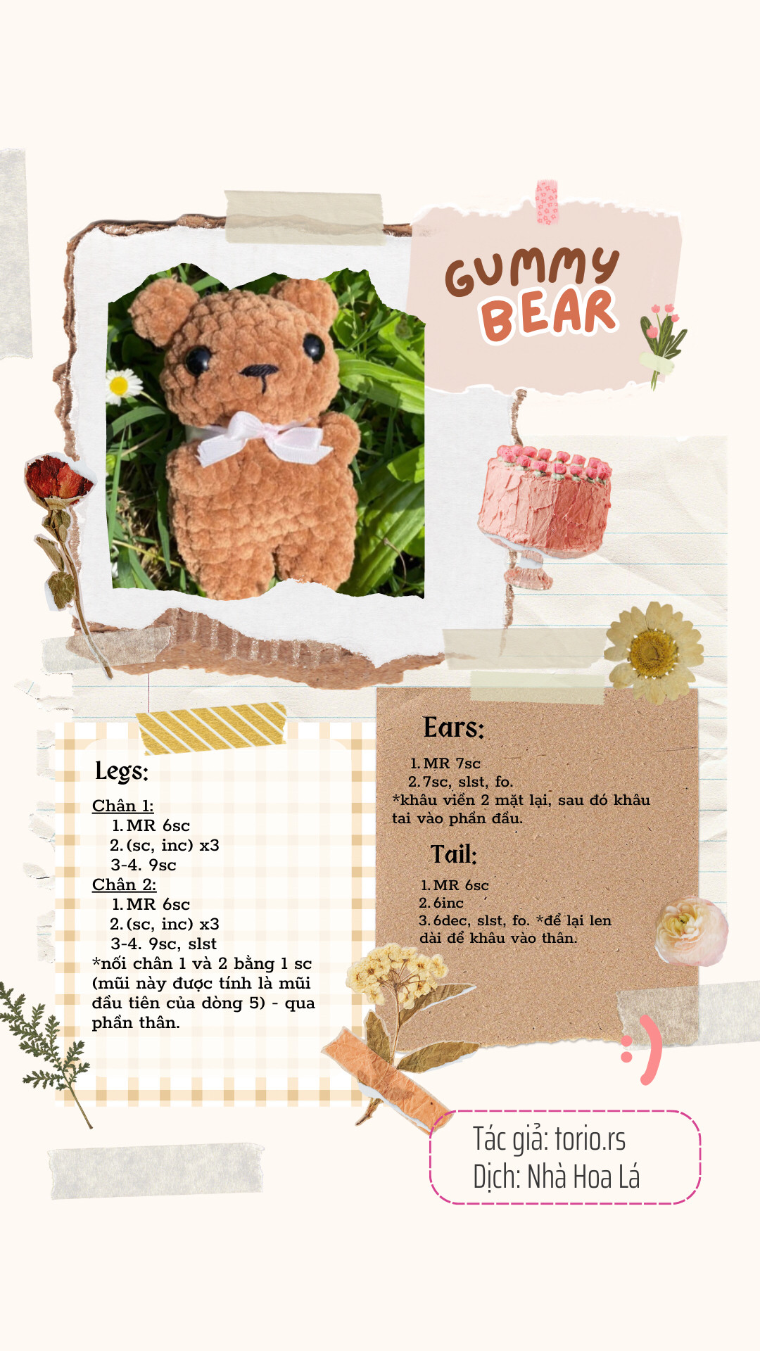 Chart Móc Len Gấu Teddy Nâu Mini Cute - Hướng Dẫn Chi Tiết