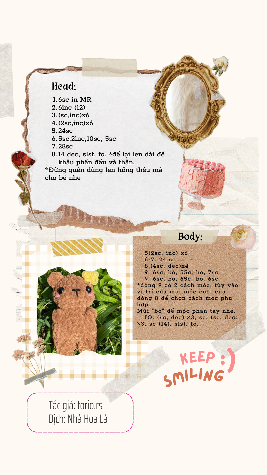 Chart Móc Len Gấu Teddy Nâu Mini Cute - Hướng Dẫn Chi Tiết