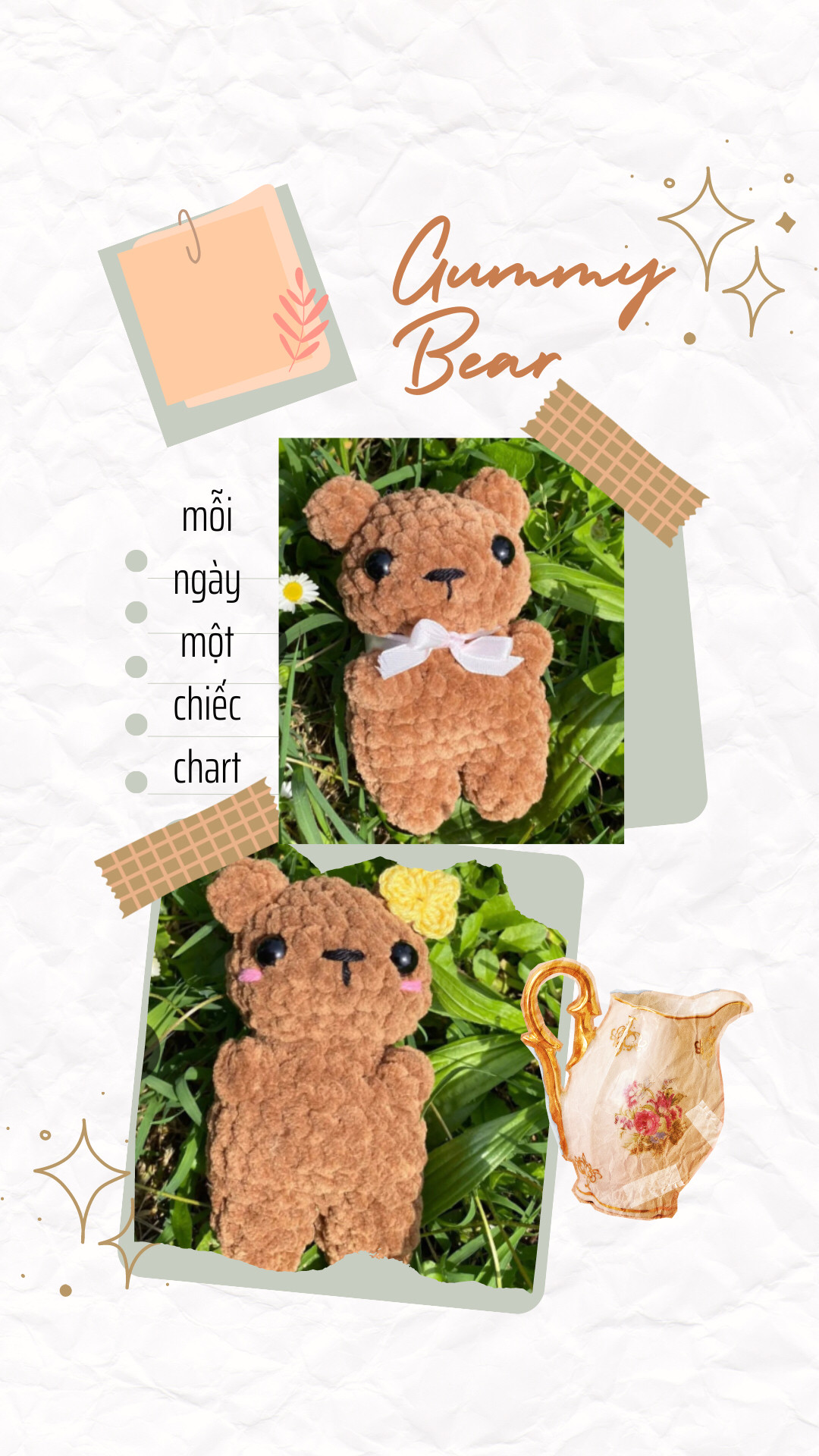 Chart Móc Len Gấu Teddy Nâu Mini Cute - Hướng Dẫn Chi Tiết