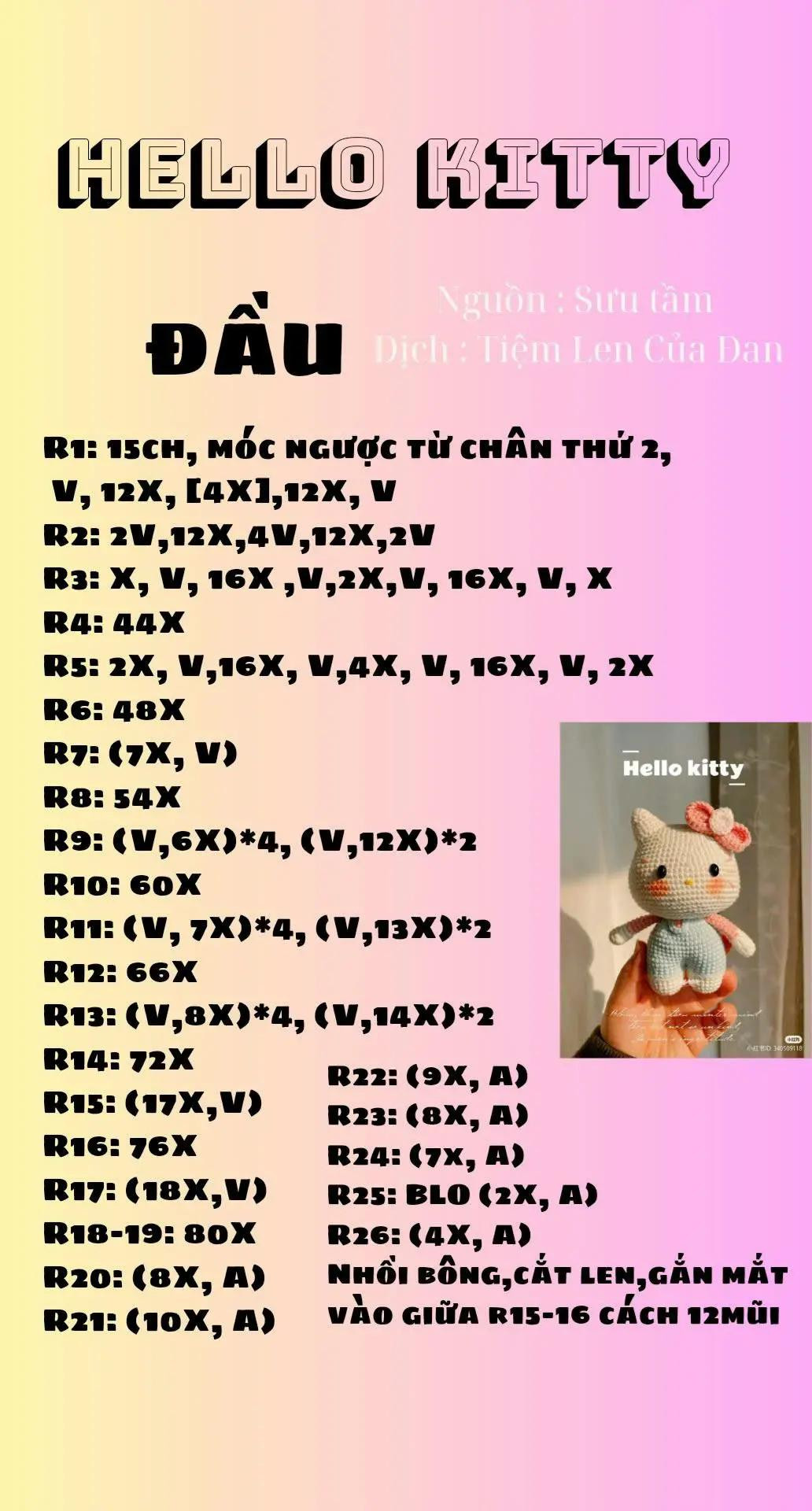 Chart Móc Len Gấu & Thỏ Cherry, Hello Kitty: Hướng Dẫn Chi Tiết Từng Phần