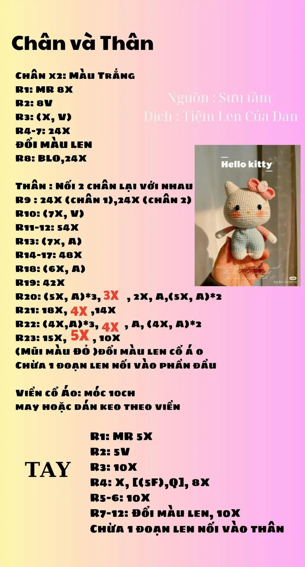 Chart Móc Len Gấu & Thỏ Cherry, Hello Kitty: Hướng Dẫn Chi Tiết Từng Phần